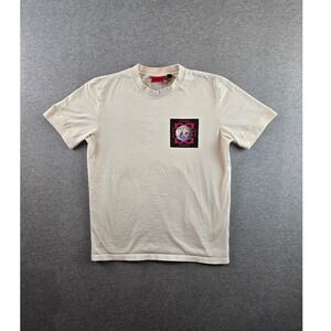 Hugo Boss T Shirt Mens M Beige Globe Logo Red Label Short Sleeve Reg Fit Casual